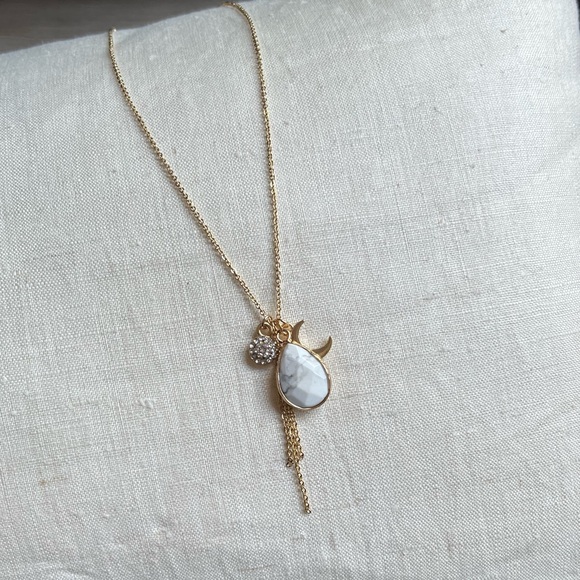 Charm Necklace, Moon, semiprecious drop, chain - Picture 1 of 5